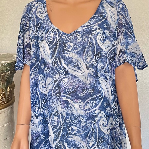 NY Collection Women Plus Size 3X Tunic Paisley Stonewashed Pattern Blue White - Picture 1 of 9